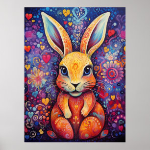 Poster Fleurs de lapin cœurs violets