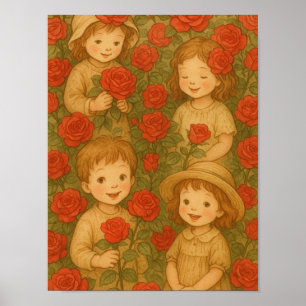 Poster "Fleurs de l'enfance : Délice du jardin de roses"