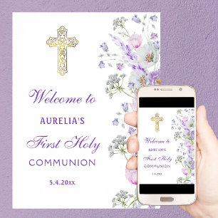 Poster Fleurs de lilas à l'aquarelle Bienvenue à la premi