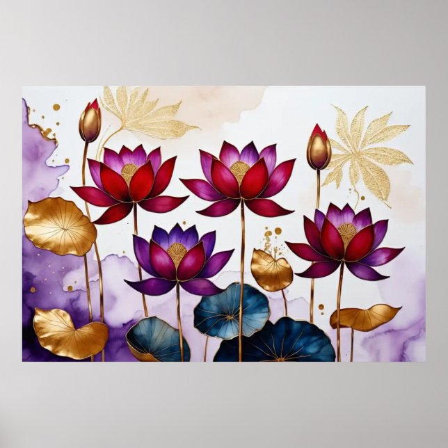Poster Fleurs de Lotus décoratives #2 (Devant)
