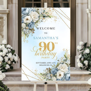 Poster Fleurs de luxe bleu poussiéreux eucalyptus or 90e 
