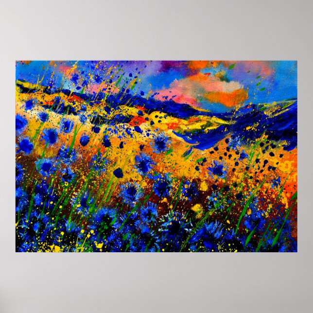 Poster fleurs de maïs bleues 0746 (Devant)