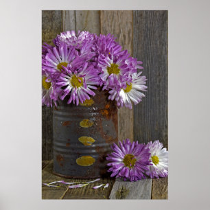 Poster fleurs de maman violette en boîte rouillée