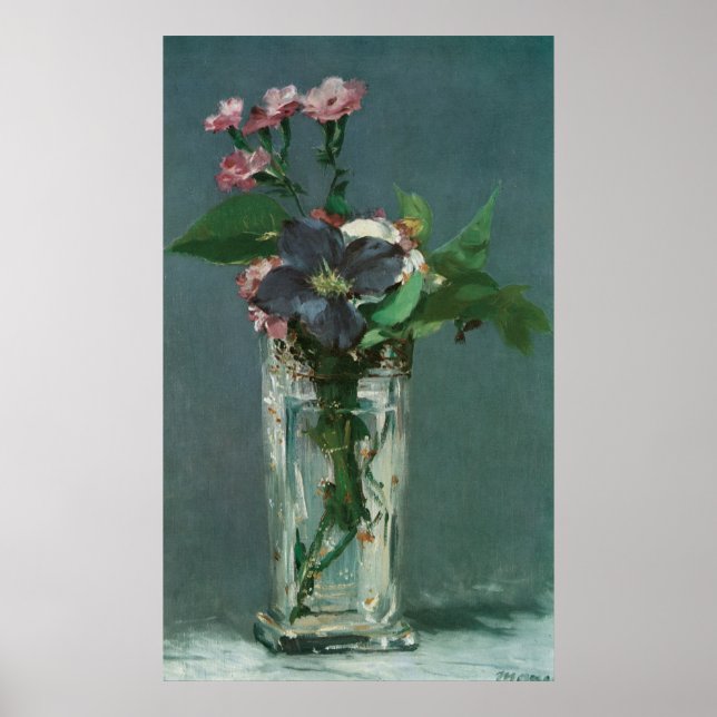 Poster Fleurs de manet dans un vase de cristal (Devant)