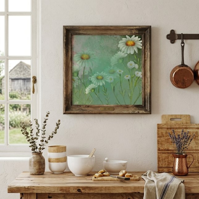 Poster Fleurs de marguerite à l'aquarelle verte (Créateur téléchargé)