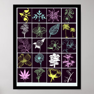 Poster Fleurs de néon et silhouette Plante
