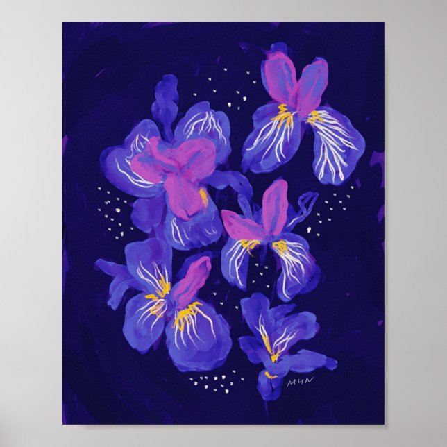 Poster Fleurs De Néon Violet La Nuit (Devant)