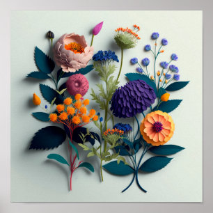 Poster Fleurs de papier coupé coloré