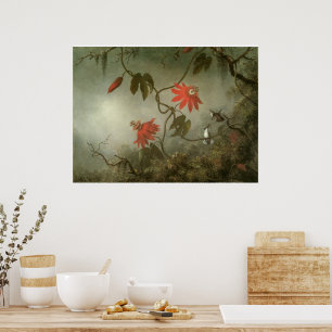 Poster Fleurs de passion et colibris par Martin J Heade
