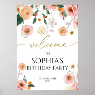 Poster Fleurs de pavot rose Accueil de fête d'anniversair