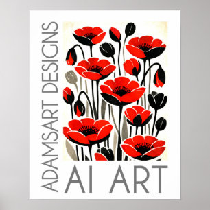 Poster Fleurs de pavot rouges audacieuses Art botanique m