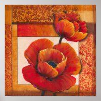 Fleurs de pavot sur Tan et Arrière - plan orange