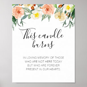 Poster Fleurs de Pêche Cette Bougie Brûle Mariage Mémoria