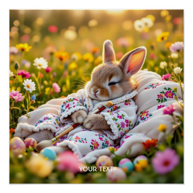 Poster Fleurs de peintre de lapin mignonne Imaginaire (Devant)