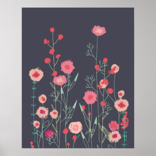 Poster Fleurs de Plymouth Sombre Boho Floral
