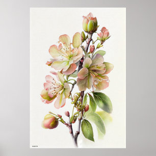 Poster Fleurs de pomme d'art mural IA en style vintage su