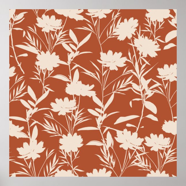 Poster Fleurs de prairie de silhouette rétro sans couture (Devant)