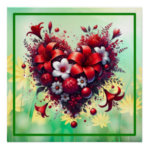 Poster Fleurs de printemps rouges Coeur-53476