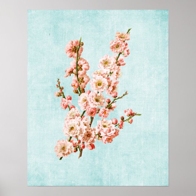 Poster Fleurs de prune sur Denim vieilli (Devant)