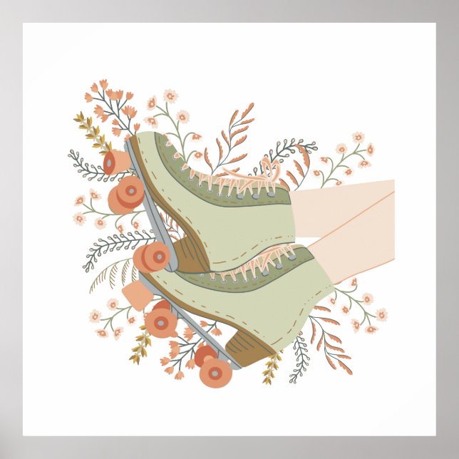 Poster Fleurs de roulettes rétro en pastel pour mur (Devant)