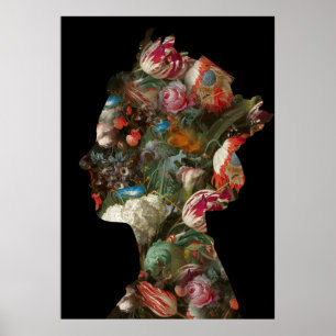 Poster Fleurs de silhouette de la reine Elizabeth II gran