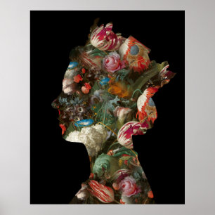 Poster Fleurs de silhouette de la reine Elizabeth II Moye