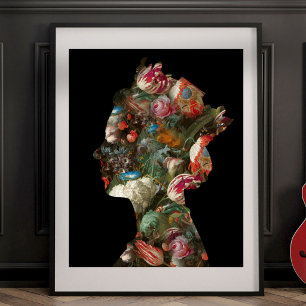 Poster Fleurs de silhouette de la reine Elizabeth II Peti