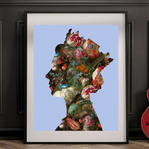 Poster Fleurs de silhouette de la reine Elizabeth II XLar
