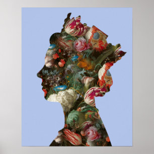 Poster Fleurs de silhouette Reine Elizabeth II Petites