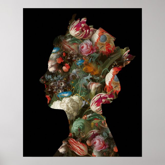 Poster Fleurs de silhouette Reine Elizabeth II Petites (Devant)