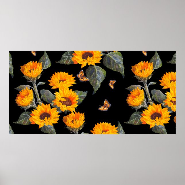 Poster Fleurs de soleil à motifs floraux sans couture sur (Devant)