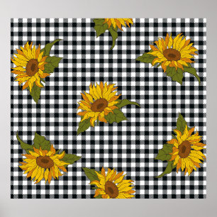 Poster Fleurs de soleil, chevalet de buffle blanc noir, f