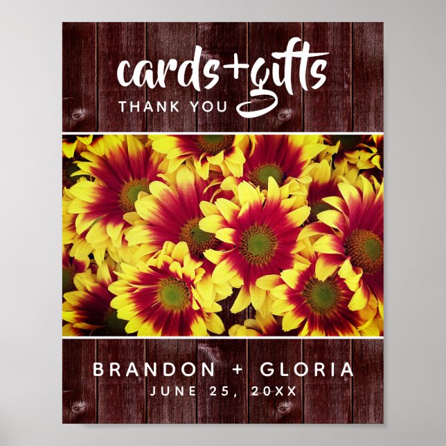 Poster Fleurs de soleil d'automne rustiques sur Mariage d (Devant)