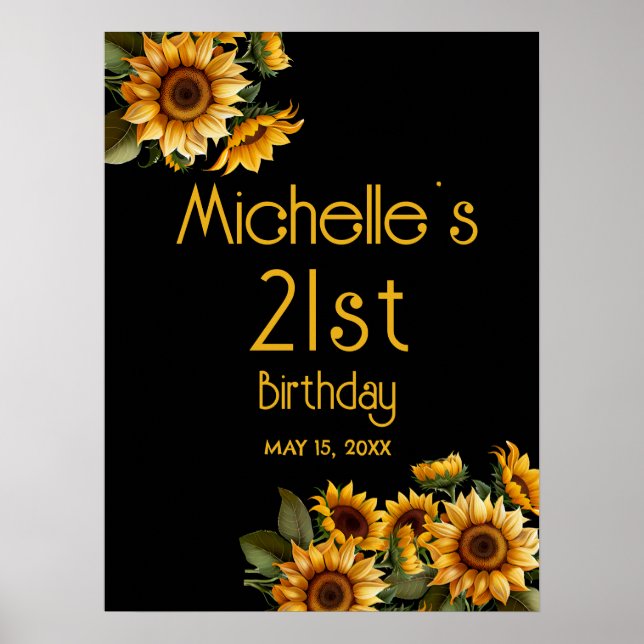Poster Fleurs de soleil jaunes Noir 21e anniversaire (Devant)