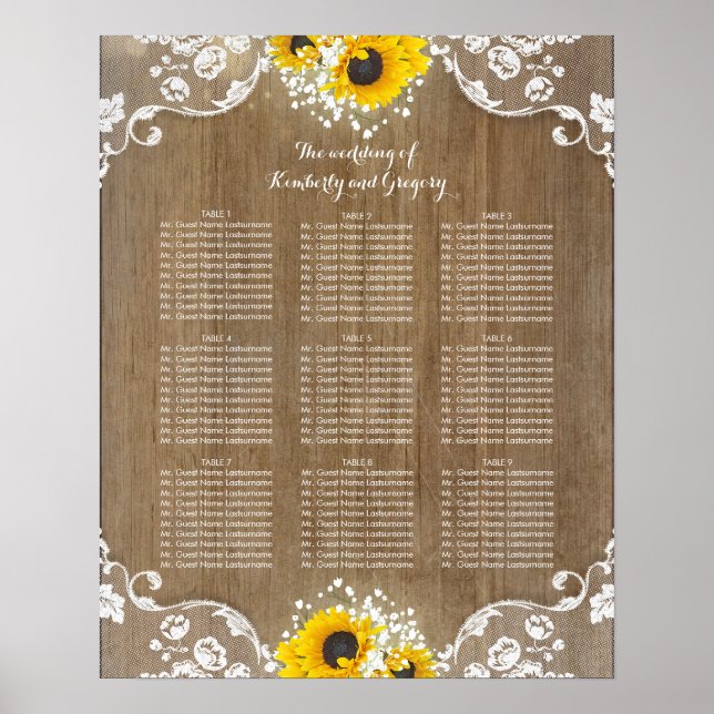 Poster Fleurs de soleil rustiques et dentelle de respirat (Devant)