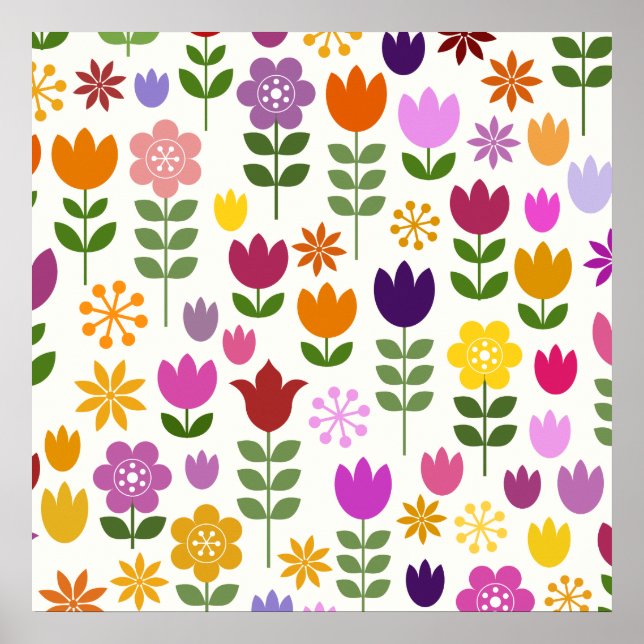 Poster Fleurs de style scandinave Grand Motif (Devant)