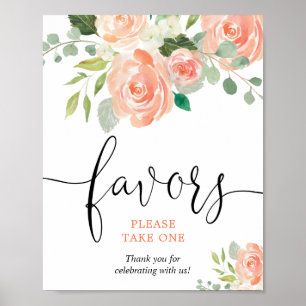 Poster Fleurs de verdure de pêche, prenez un signe