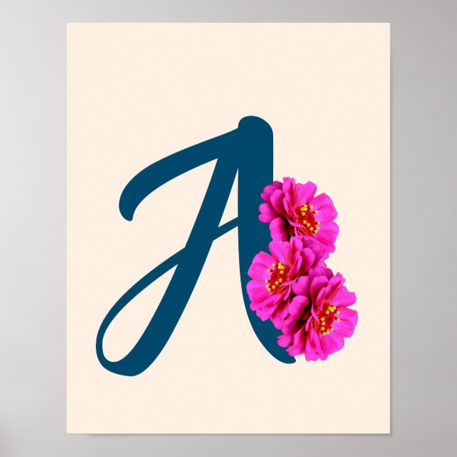 Poster Fleurs de Zinnia Monogramme Initial A  (Devant)
