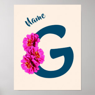 Poster Fleurs de Zinnia Monogramme Initiale G Personnalis