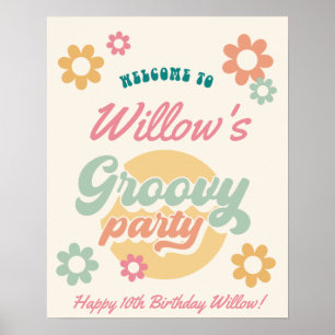 Poster Fleurs des années 70 super fête d'anniversaire