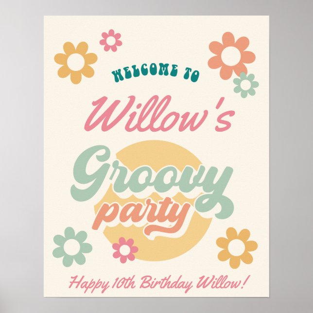 Poster Fleurs des années 70 super fête d'anniversaire (Devant)