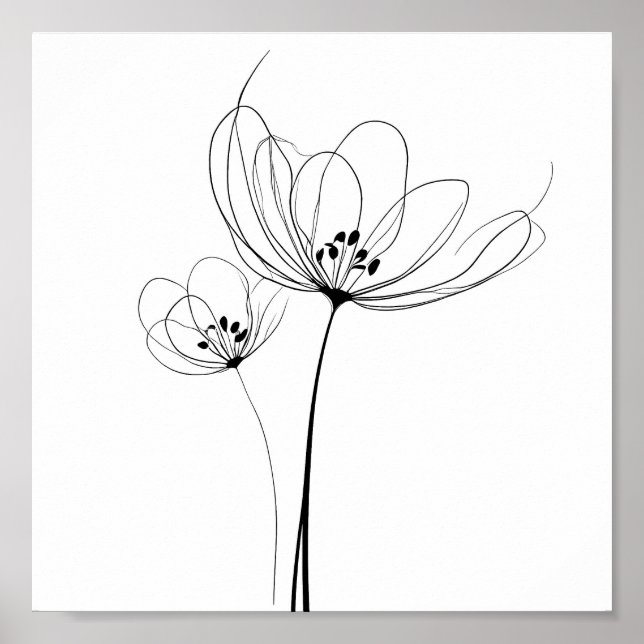 Poster Fleurs dessinées minimalistes (Devant)