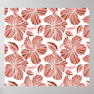 Poster Fleurs d'hibiscus hawaïens : style tropical brun.