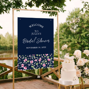 Poster Fleurs d'Hibiscus Rose Bleu Navy Poussiéreux Maria