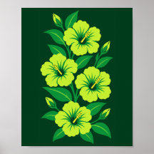 Fleurs d'Hibiscus Vert Citron avec des Feuilles Ve