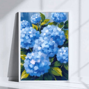 Poster Fleurs d'Hortensia Bleu Aquarelle Floral