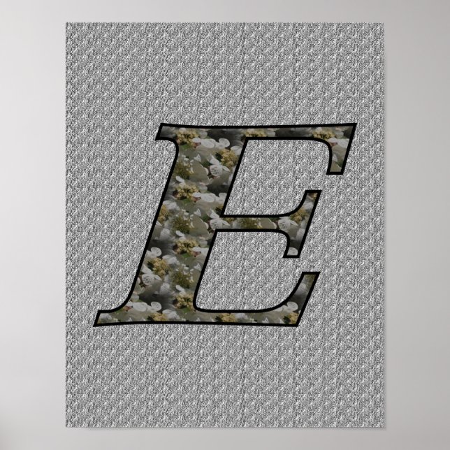Poster Fleurs d'hydrangea à initiale de monogramme E (Devant)