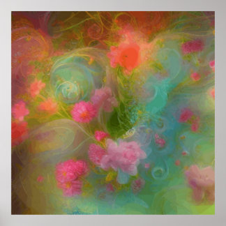 Poster Fleurs d'Imaginaire peintes dans l'aquarelle chaud