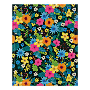 Poster Fleurs Ditsy Vibrantes Motif Floral Design-43785