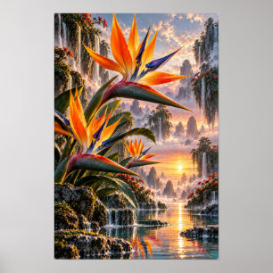 Poster Fleurs d'oiseau de Paradis dans Vallée de Cascade